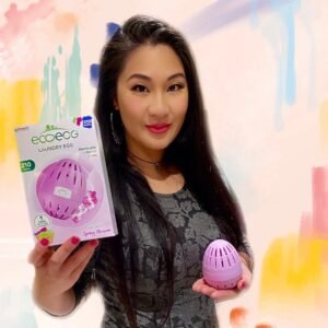 Lei Hang aka The Thrifty Island Girl with a pink spring blossom eco egg as seen on Channel 5 tv show bargain brits on benefits