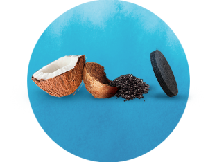 Brita MicroDiscs are made of coconut shell activated carbon.