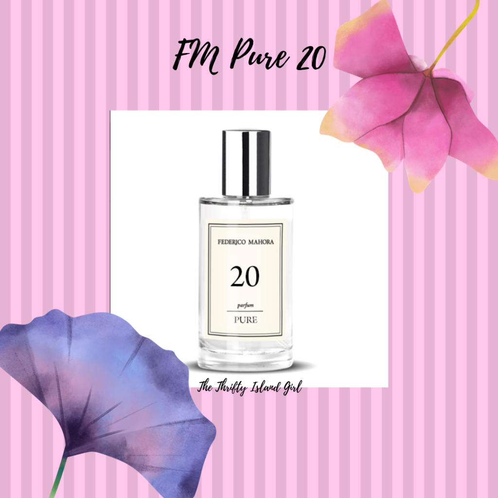 FM Perfume Pure 20 flowerbomb dupe on a striped pink floral background by Lei Hang