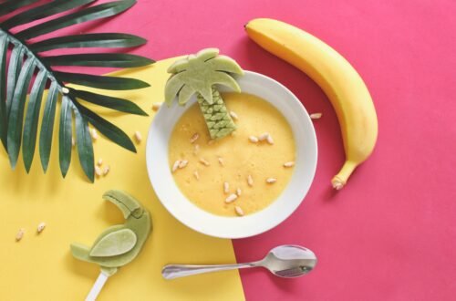 Pink Yellow banana fruit healthy tropical eating with ice cream