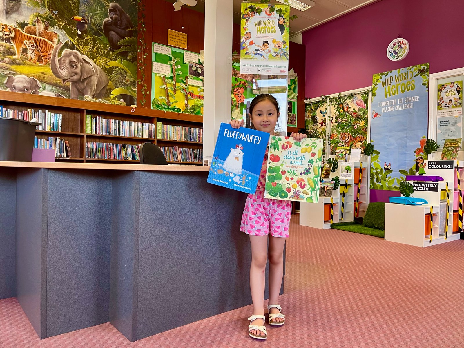 Lei Hang's daughter Yasmin picked 2 books in Ryde Children's Library on the Isle of Wight for the Summer Reading Challenge 2021 Wild World Heroes.