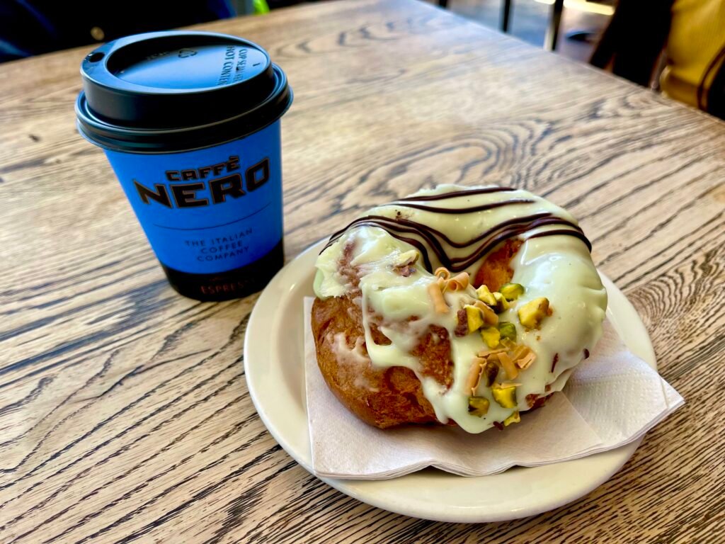 Lei Hang enjoyed a flat white and a salted caramel & pistachio chouxnut on her recent visit to Caffe Nero in Bromley.