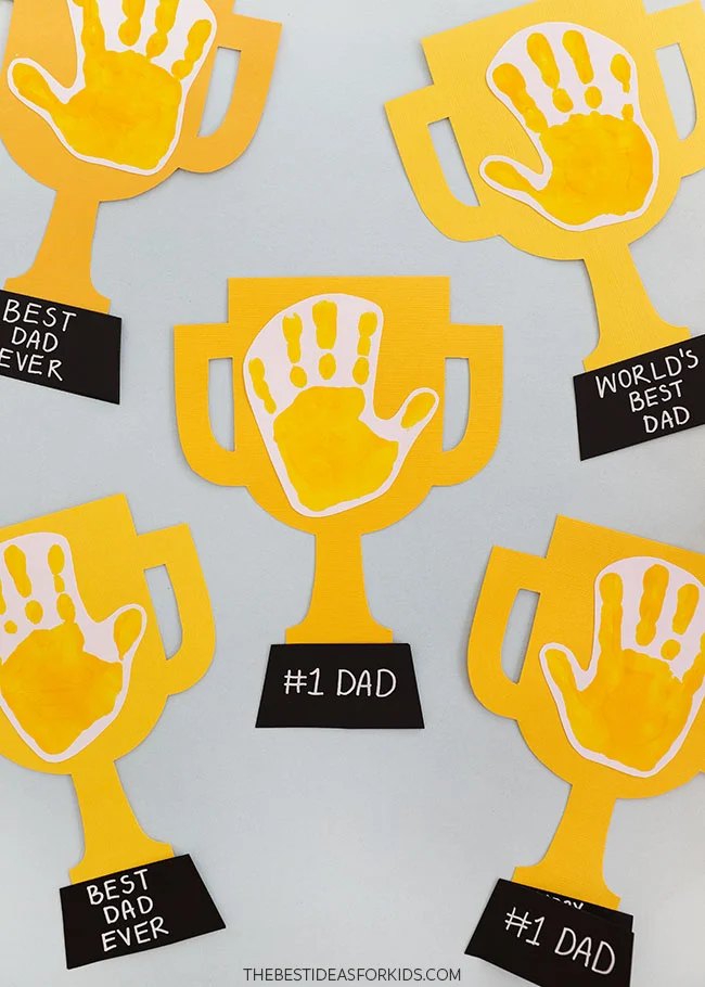 How to make a Father's Day trophy handprint art - The Thrifty Island Girl